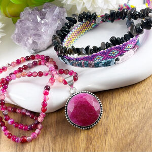 Ruby Pendant Jewelry Set Lot Southwest Boho New 925 Sterling Silver Overlay